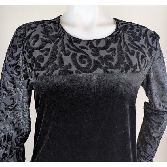 VTG Diane Von Furstenberg Sheath Minidress Medium Black Velvet Burnout Cocktail - Picture 2 of 9